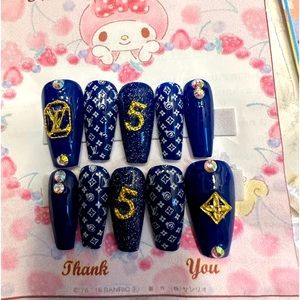 Hand made nail design blue